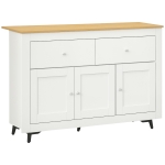 HOMCOM Aparador con 2 Cajones 3 Puertas Estante Ajustable Mueble Auxiliar de Cocina 117x35x80 cm Blanco