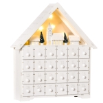 HOMCOM Adventskalender Kerstdecoratie, 24 lades, LED-lichtjes, 39 cm x 9 cm x 42 cm, Wit + Groen