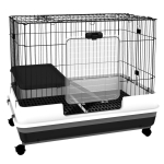 PawHut Gabbietta per Conigli Porcellini d'India in Metallo Nero con 2 Porte e Vassoio Estraibile 81.2x52.7x70cm