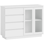 HOMCOM Buffetkast, sideboard met 4 lades, 2 glazen deuren, modern design, MDF, Wit