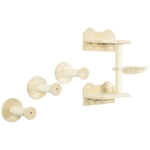 PawHut klimtrappen, klimmuur, kattentrap, 4 stuks Set, met krabpaal, hangmat, beige+roomwit, 40 x 28 x 73 cm