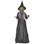 HOMCOM Heks met Giftappel, Halloween Decor, Griezelige Geluiden, Rode Ogen, Beweegbare Armen, 180 cm