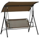 Outsunny Dondolo da Giardino 3 Posti con Copertura Regolabile, in Acciaio e Poliestere, 172x110x153 cm, Marrone e Grigio