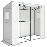 Outsunny Mini-kas, aanleunkas met roldeur en netramen, UV-bestendig, voor bloemen, zaailingen, planten, Wit