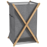 HOMCOM Coș pentru rufe pliabil 55L din material textil și cadru din bambus, lemn și gri