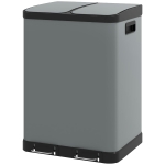 HOMCOM Dubbele Sector Prullenbak, 2 x 30L, Vingerafdrukbestendig, Pedaal, Uitneembare Binnenemmers, Grijs