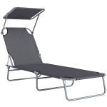 Outsunny Klapbare ligstoel met zonnescherm, verstelbare rugleuning, metalen frame, 187 x 58 x 36 cm, grijs