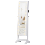 HOMCOM Armadio Portagioielli Portagioie Specchio Regolabile 20 Luci LED, Legno, Bianco, 40x37x146 cm