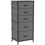 HOMCOM Chest of Drawers, Dresser with 5 Fabric Drawers, Tall Storage Unit with 4 Pockets and 2 Hooks Steel Frame, Charcoal Grey