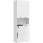 HOMCOM 174 cm hoge badkamerkast met uitklapbare wasmand en soft-close deuren, wit