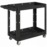 HOMCOM Gereedschapswagen, 2-Laagse Schappen, Handgreep, Wielen, Kunststof, Zwart