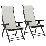 Outsunny Conjunto de 2 Cadeiras Dobráveis Reclináveis de Jardim Exterior com Encosto Alto Ajustável em 5 Posições Apoio para Pés Cinza Claro
