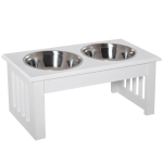 PawHut Honden-Voerstation, Antislip, 44 x 24 x 15cm, Wit, 0,9L per Bak