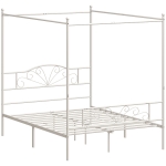 HOMCOM Canopy Bed Frame King Size, Metal Platform Bed Frame with Headboard and Footboard, Underbed Storage, White