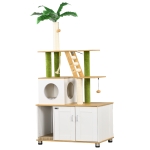 PawHut Krabpaal Katteboom, inclusief Kast, 1 Kattenhol, 80 x 48 x 160cm, 1 Ladder, Eik + Wit