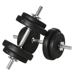 HOMCOM Set Gantere cu Greutăți de 20 kg (4x2.5 kg, 4x1.5 kg) cu 8 Discuri și 2 Gantere de 2 kg, 43x18x7.5 cm, Negru
