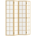 HOMCOM Paravento da Interno a 4 Pannelli Pieghevole in Legno e Tessuto, 160x170 cm, Colore Legno e Bianco