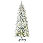 HOMCOM 6FT Prelit Artificial Snow Flocked Christmas Tree with Warm White LED Light, Holiday Home Xmas Decoration, Green White