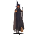 HOMCOM Grote Halloween Heks Lichtgevend Beweegbare Decoratie met Bezem Zwart