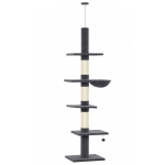 PawHut Plafondhoge krabpaal 225-255 cm, verstelbare kattenboom met 5 niveaus, 3 sisal krabpalen, hangmat en platformen