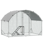 PawHut Walk-In Chicken Run, Metal Chicken Coop with Cover, Outdoor Hen Poultry House Cage with Chicken Activity Shelf, for Chickens, Rabbits, Ducks, 2.8 x 1.9 x 2m