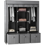 HOMCOM stoffen kledingkast, kledingkast met kledingrekken en laden, opvouwbare kledingkast met ritssluiting, opvouwbare kledingkast voor slaapkamer, niet-geweven stof, donkergrijs, 125 x 43 x 162,5 cm