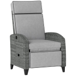 Outsunny Outdoor Recliner Chair with Adjustable Backrest and Footrest, Cushion, Side Tray, Light Grey/Grey