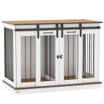 PawHut Hondenbench met 2 Deuren, Hondenbox, Transportbox voor Honden, Rustiek Ontwerp, Vergrendelbaar, Wit