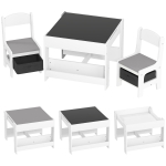 HOMCOM Conjunto de Mesa e 2 Cadeiras Infantis 2 em 1 com Ardósia Gavetas de Tecido e Espaço de Armazenamento para Quarto Cinza