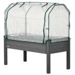 Outsunny Raised Garden Bed Outdoor Elevated Wood Planter Box w/ PE Cover, Dark Grey