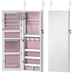 HOMCOM 108 x 37cm Lockable Jewellery Cabinet, with LED Lights - White Surface and Pink Lining