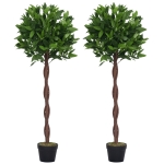 Outsunny Artificial Bay Laurel Topiary Trees with Twisted Trunk, Realistic Lush Topiary Ball Tree with Weighted Pot, 120cm Indoor Greenery Plant for Home Office Garden Decor, Set of 2, Green