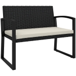 Outsunny Banco de Ratán Sintético para 2 Personas 103x58x78 cm con Cojín Respaldo Inclinado y Estructura de Acero Galvanizado