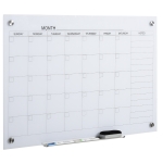 Vinsetto kalenderbord glasplaat met 4 glasclip markers gum aluminium pennenhouder magneetbord voor maandplanning magnetische weekplanner planbord wit 90 x 60 x 0,2 cm