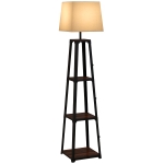 HOMCOM Lampă de Podea din Metal și MDF cu 3 Rafturi și Abajur din Material Textil, Ø42x166 cm, Negru și Bej