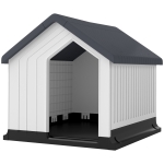 PawHut hondenhok voor buiten, kunststof hondenhuis met schuin dak, ventilatieraam, waterdichte hondenhuis voor mini en kleine honden, grijs, 62 x 61 x 60 cm