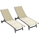 Outsunny Lot de 2 bains de soleil en aluminium et textilène avec roulettes dossier inclinable charge max. 150 Kg kaki