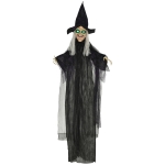 HOMCOM Halloween-heks, Halloween-decoratie, geluidsfunctie, met bewegingssensor, LED-lichten, 130 cm x 18 cm x 183 cm