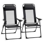 Outsunny Set van 2 Opvouwbare Ligstoelen, Weerbestendig, 5-voudig Verstelbare Rugleuning, Metalen Frame, Zwart