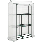 Outsunny Kas met 3-laags Schap, UV-bestendige Plastic Afdekking, Roldeur, 100 x 40 x 150 cm, Wit