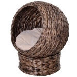 PawHut Waterhyacint kattenmand met kussen, kattenbed, huisdierbed, 50 cm x 42 cm x 60 cm, bruin+beige