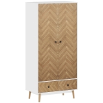 HOMCOM Cabinet Wood-Effect Sticker Surface, Modern Wardrobe with 2 Hanging Rods, 2 Storage Shelves and 2 Drawers, White