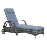 Outsunny Gartenliege mit Auflage, verstellbare Rückenlehne, Metallgestell, Polyrattan, grau, 200 x 73 x 103 cm