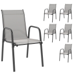 Outsunny Conjunto de 6 Cadeiras de Jardim Empilháveis com Apoio de Braços Assento e Encosto em Malha Respiráveis 51x69x87 cm Cinza