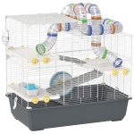 PawHut Dwerghamsterkooi, 4 niveaus, tunnelsysteem, hut, accessoires, bovenopening, 78 x 45 x 73 cm, Grijs