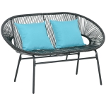 Outsunny Divano da Giardino 2 Posti in Rattan PE e Acciaio con Cuscini e Braccioli, 132x72x83 cm, Nero