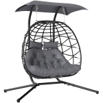 Outsunny Hangstoel, opvouwbare mandstoel met kussen, stalen frame, zonnescherm, tot 260 kg draagbaar, Donkergrijs