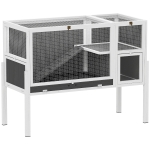 PawHut Kleindierhok voor dwerghamsters, konijnen, cavia's, met accessoires, verhoogd ontwerp, hout, metaal, grijs