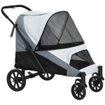 PawHut Hondenwagen, opvouwbare hondenbuggy voor middelgrote honden, dierenwagen met 4 wielen, veiligheidslijnen, remmen, grijs