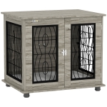 Indoor Dog Crate Furniture End Table with Soft Washable Cushion, Lockable Front Door, for Medium Dogs - Black